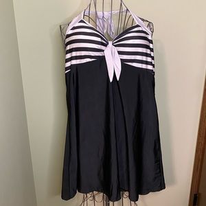 One Piece Halter Swim Dress with attached shorts